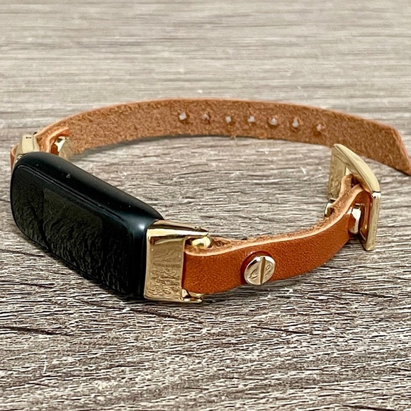 Gold Fitbit Luxe Leather Band Bronze Brown Slim Strap Women Jewelry Bracelet main image 9